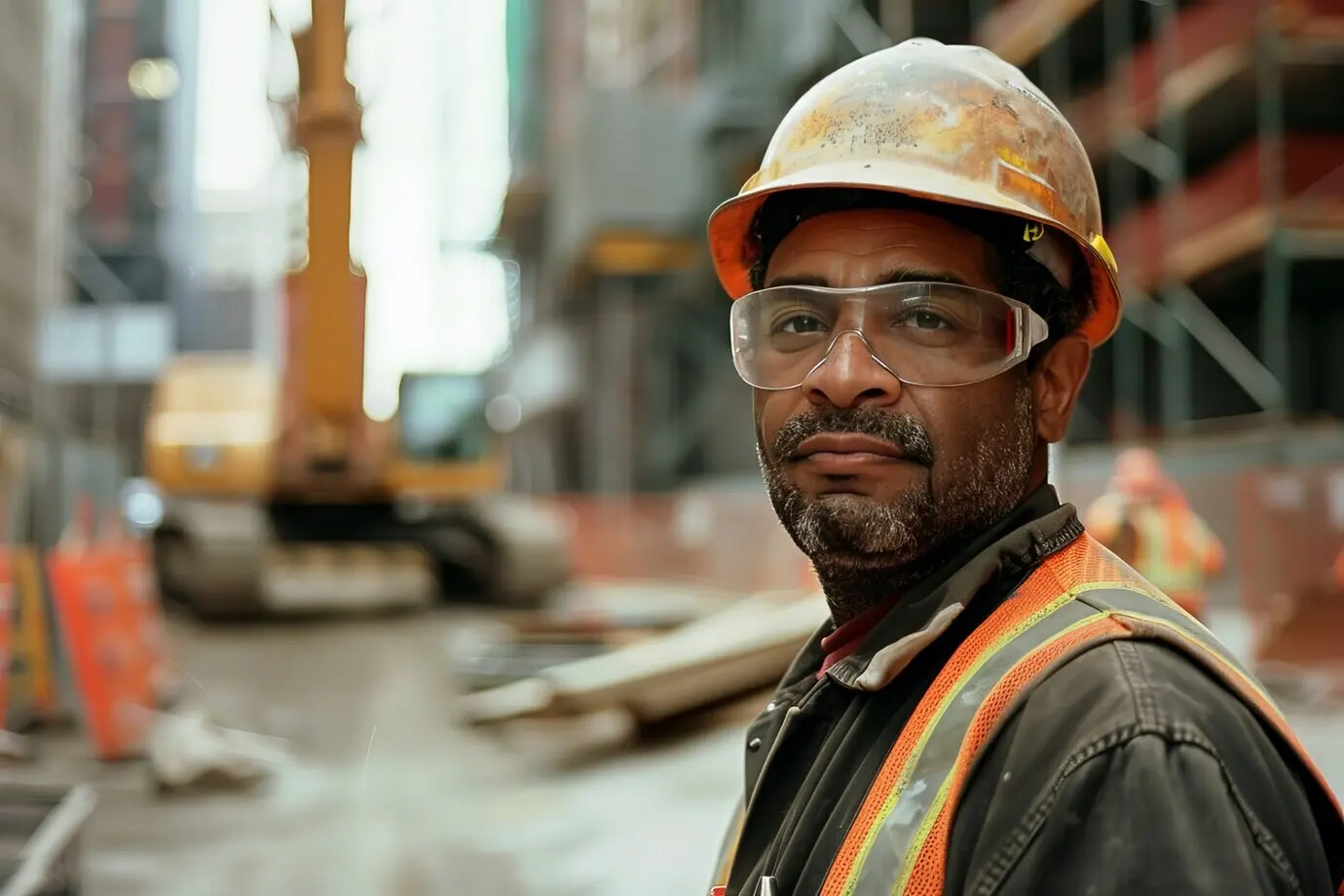 Porträt einer Person, die im Baugewerbe arbeitet.